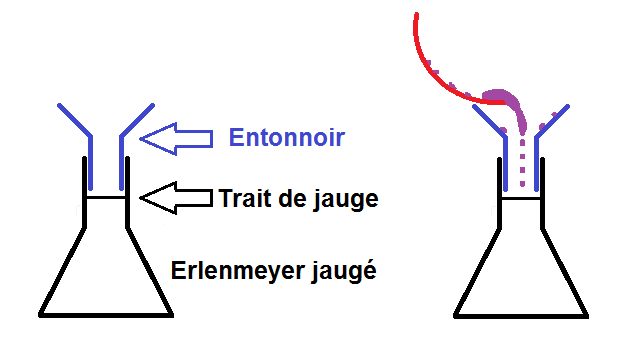 verser le soluté dans la fiole avec un entonnoir