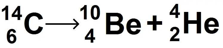équation d'une désintégration alpha du carbone 14